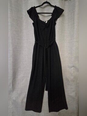Michael Kors Black Ruffle-Sleeve Wide-Leg Jumpsuit